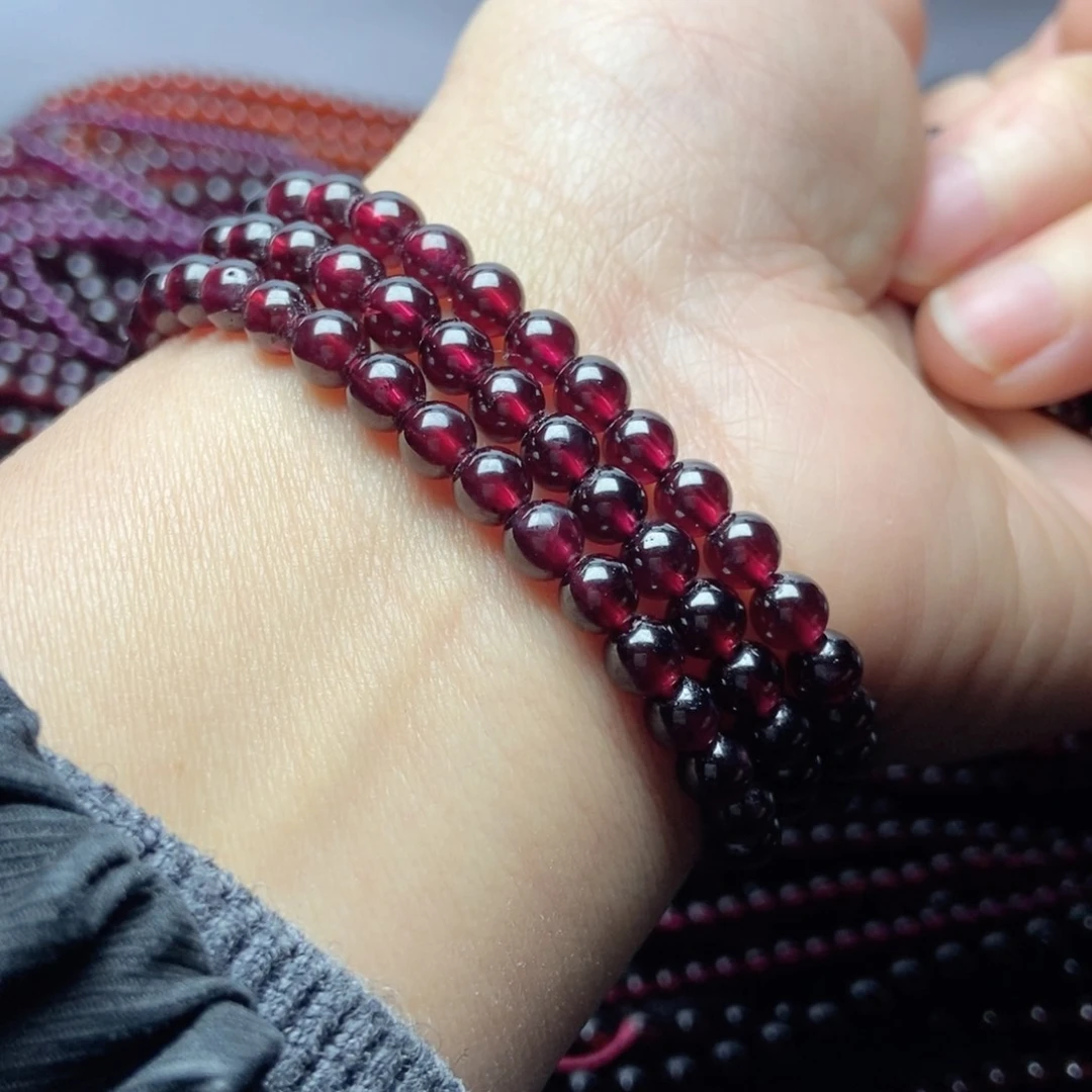 未镶嵌手链石榴石5.3酒红色