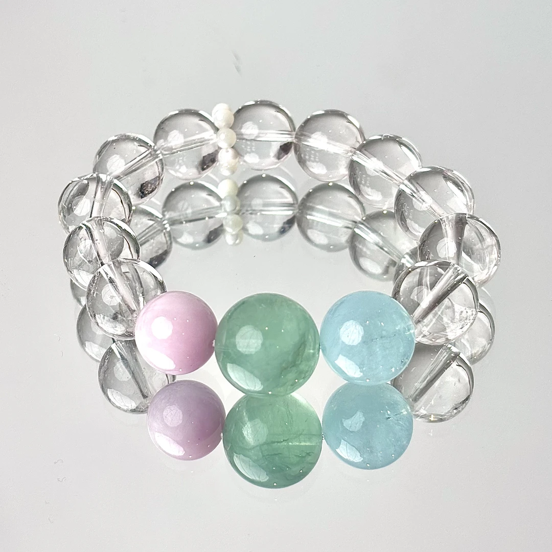 【负能消失】白水海蓝宝紫锂辉萤石14mm手串面小仙多样性发其一