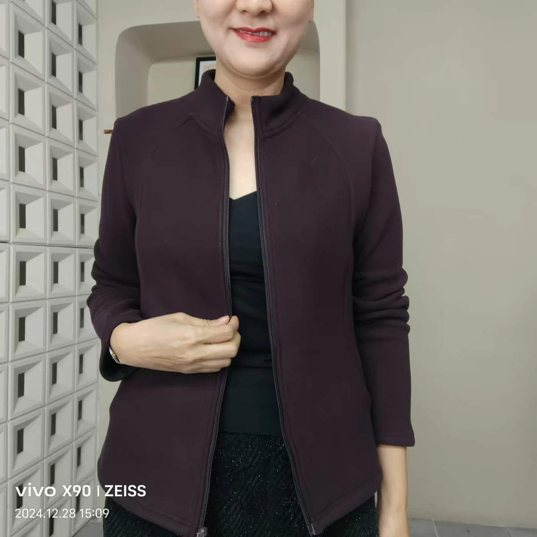 四口袋冬季加厚女士可打底可外穿简约纯色拉链百搭洋气上衣