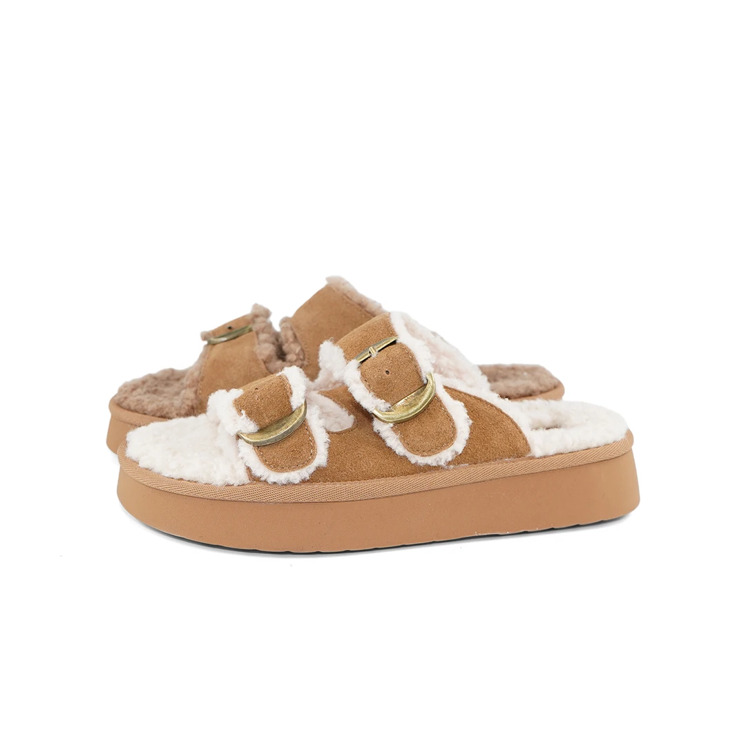 A105杜米亚皮带双扣厚底增高一字拖羊毛羔外穿毛毛鞋D765817-2A