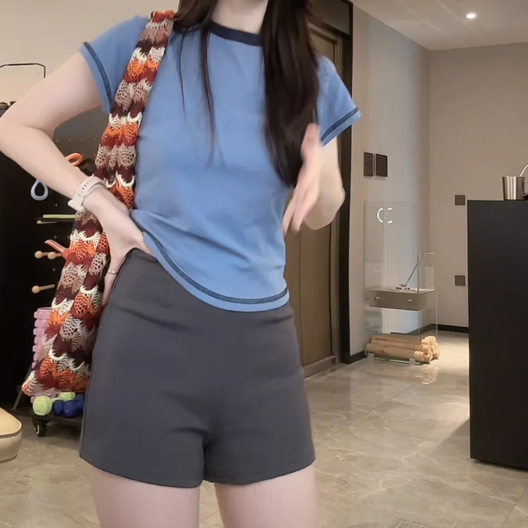 设计感女士夏季T恤撞色设计师短袖2025新坤休闲百搭T恤上衣