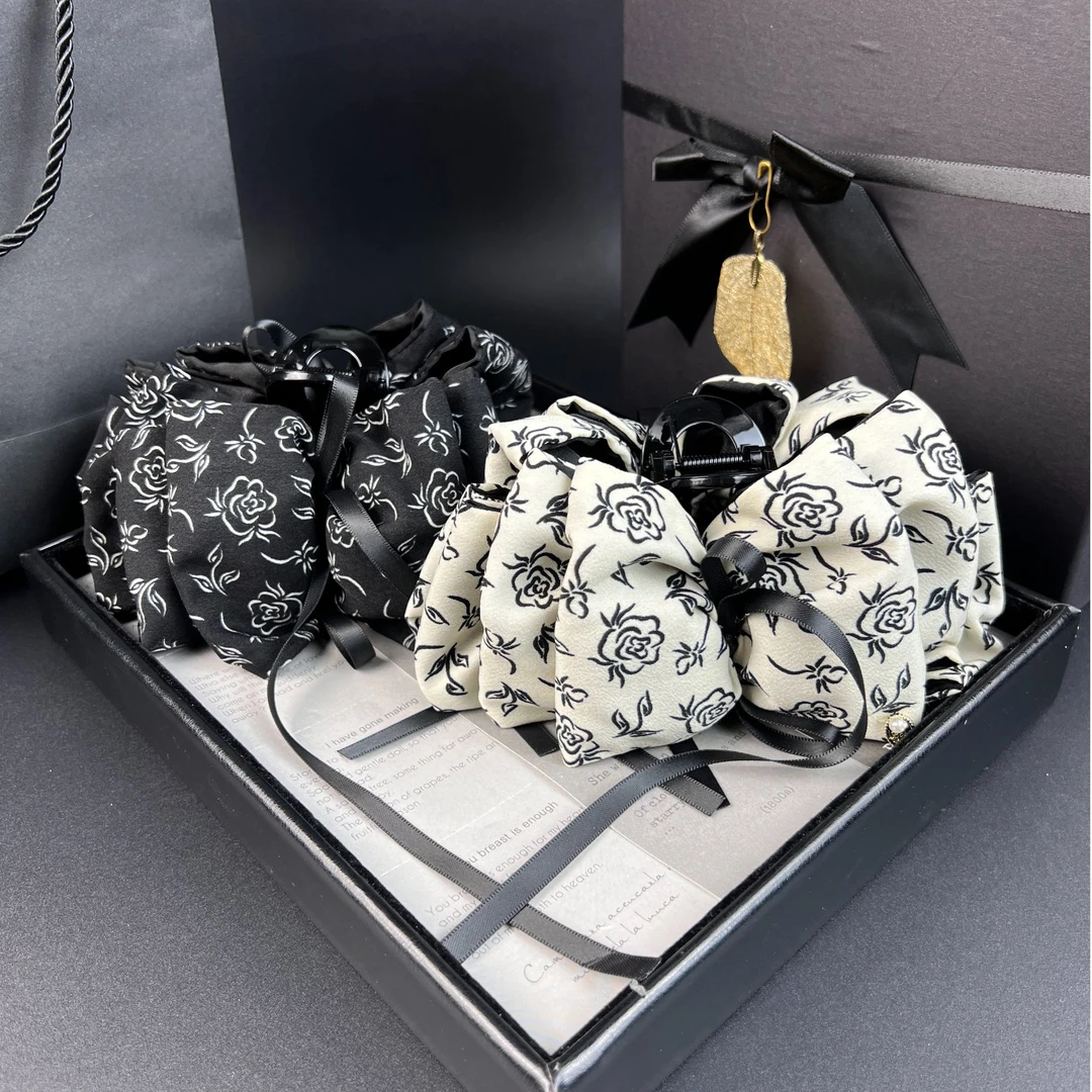 叶之秋繁花系列墨香玫瑰飘带抓夹气质优雅发饰头饰