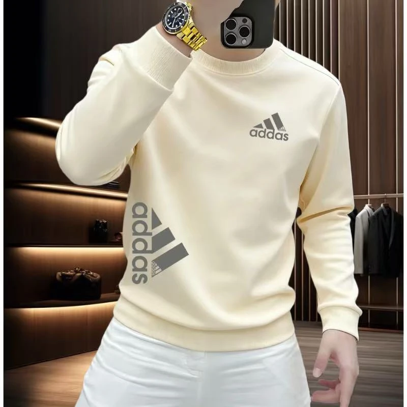 男装字母印花长袖卫衣潮牌套头2025秋冬潮流圆领加绒休闲上衣