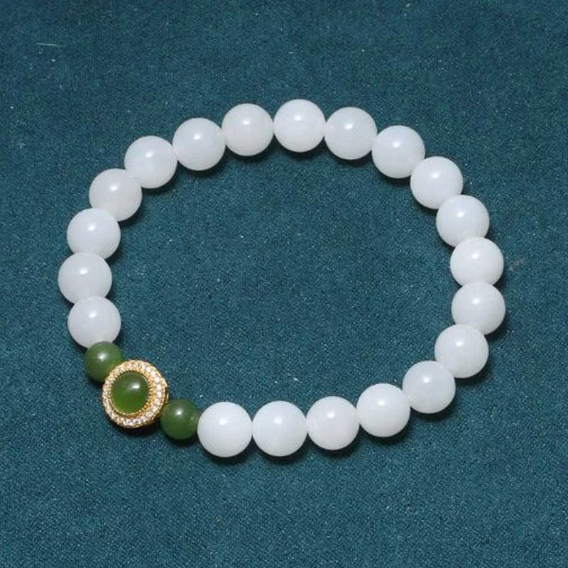 和田玉设计款白玉配碧玉单圈8mm手串pjy-ys-162