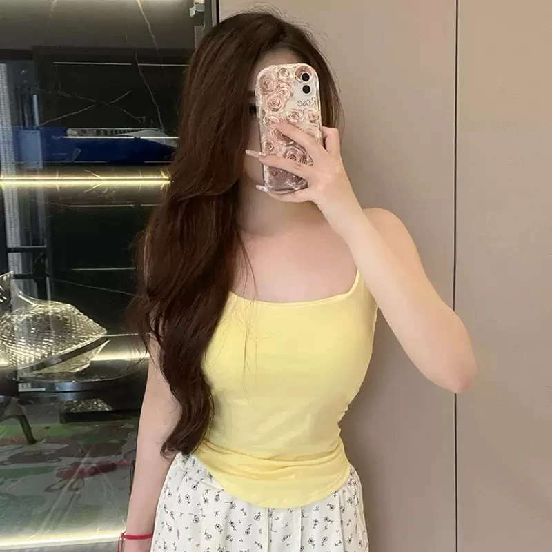 纯欲风小清新自带胸垫背心吊带带褶皱设计感通勤内搭外穿修身背心