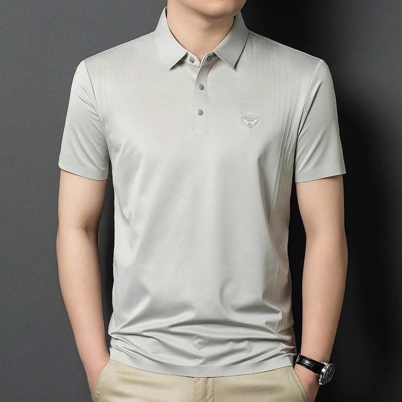 夏季商务休闲亚麻桑蚕丝高档时尚百搭透气翻领短袖POLO衫男士