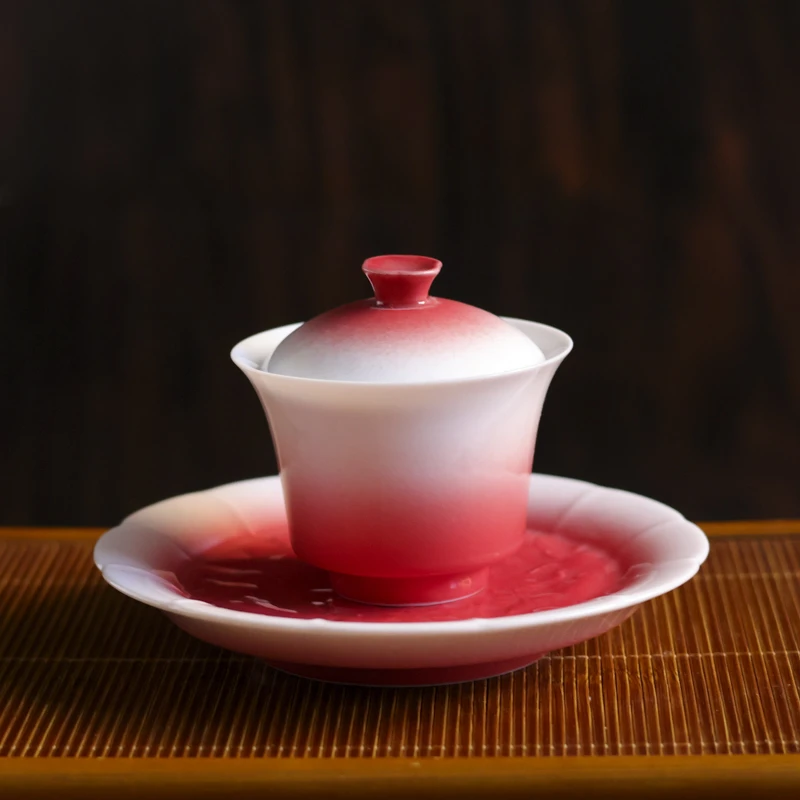 【慕白茶集】玫瑰红-花边壶承+高脚盖碗（厦黄丽君6477）