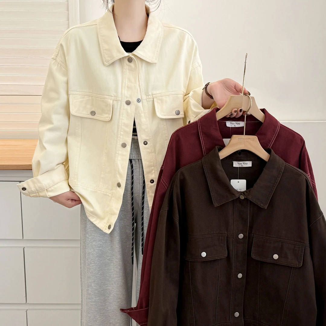 2025年春季女衬衫领常规宽松拼接短外套上衣牛仔洋气休闲春季春装