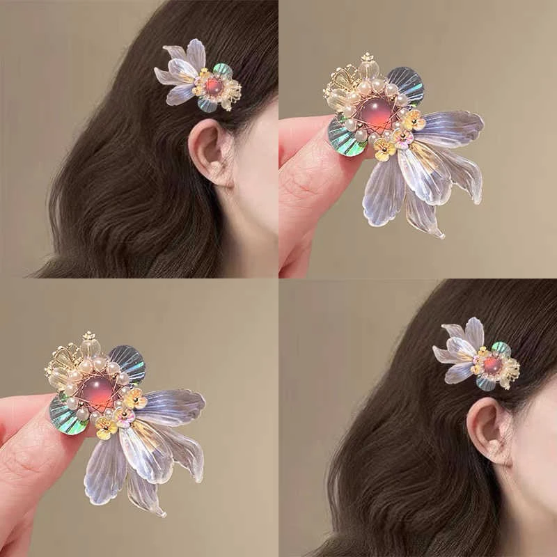 超仙幻彩金鱼锦鲤发夹女新款可爱侧边对夹子发饰古风头饰