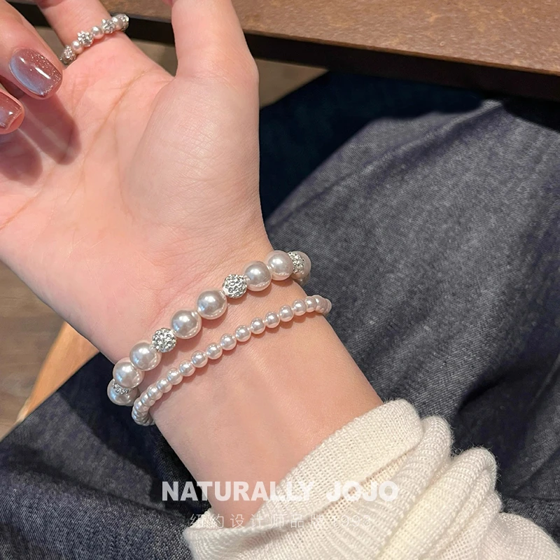 铜合金锆石手链 法式串珠仿珍珠气质高级感叠戴ins时尚锆石手链