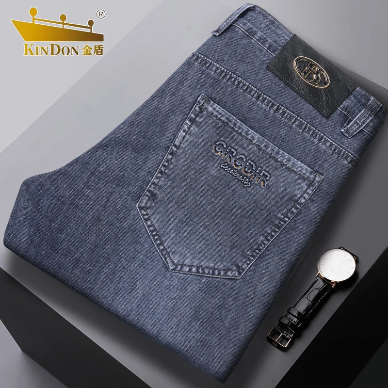 夏季薄款男款爆款商务休闲百搭高腰宽松弹力直筒男士牛仔裤