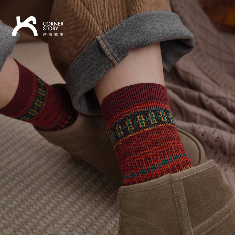 袜子女秋冬复古咔叽风中筒棉袜个性小众穿搭文艺吸汗透气无骨女袜