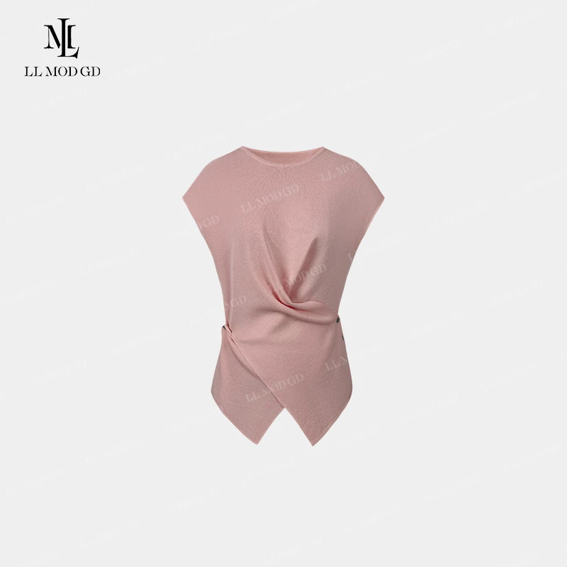 奶酥 交叉侧扣收腰不规则短袖夏季简约舒适透气坎肩上衣XR-261758