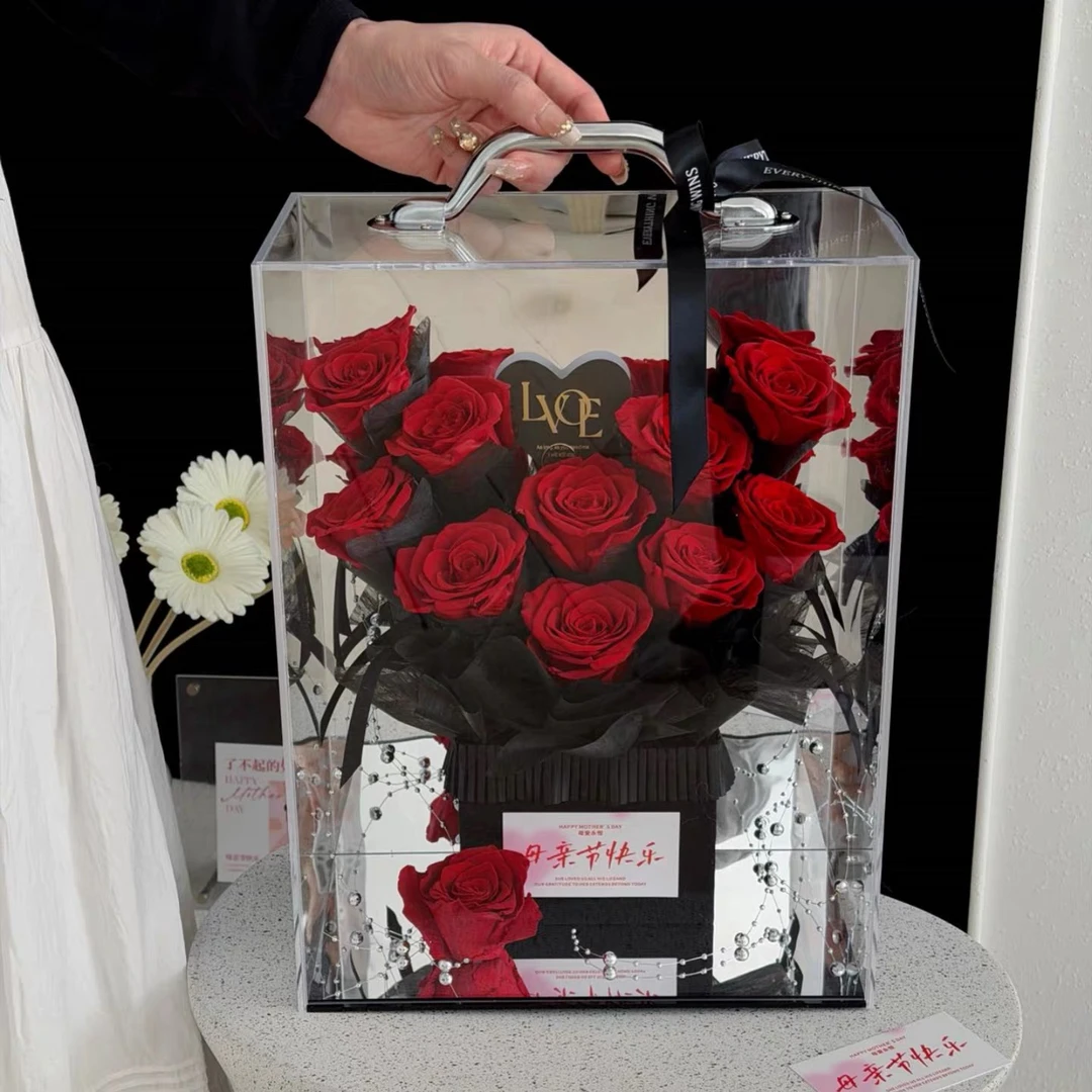 520爱意手提玫瑰永生花礼盒 送妈妈女友闺蜜生日礼物