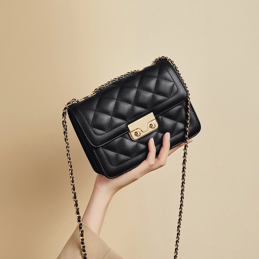 牛皮材质百搭经典小香风菱格包链条包单肩斜挎包女