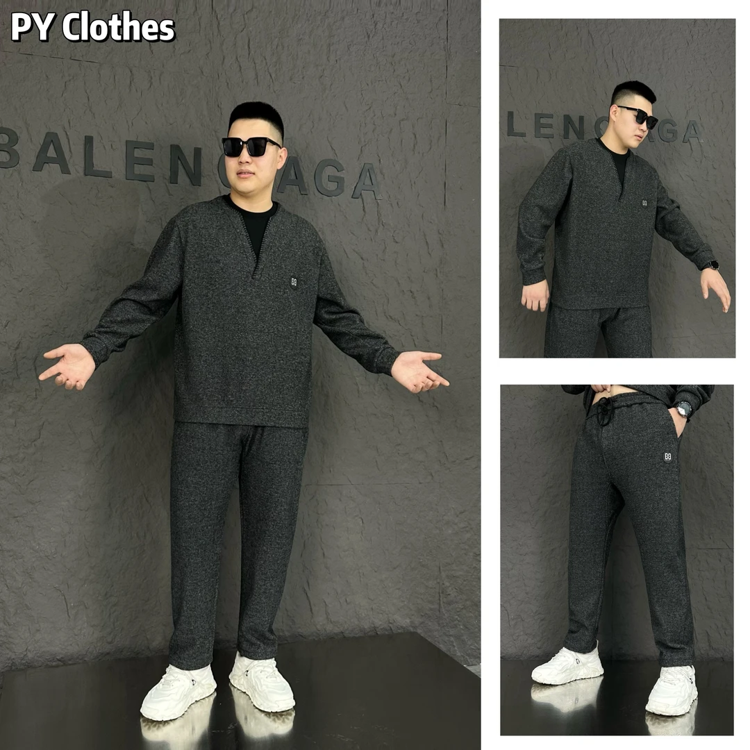 【加绒】胖语大码男装 2025冬季定制轻奢欧货假两件加绒套装79079#S