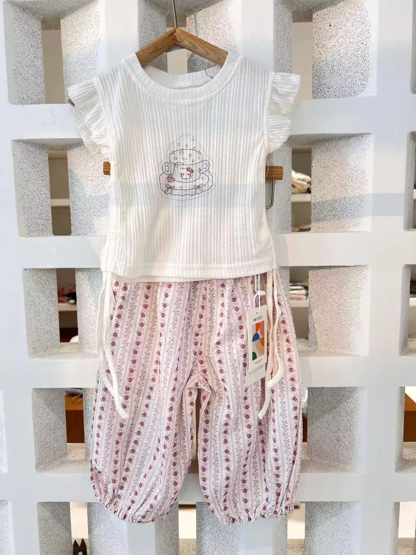 8255夏季新款女宝软糯提花背心套装