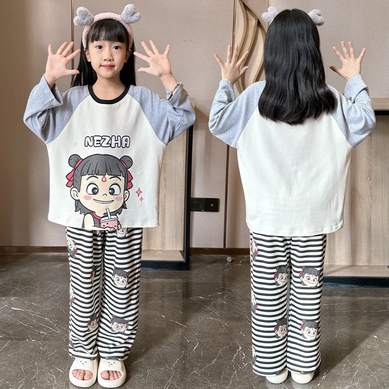 新款女童睡衣2025春秋长袖儿童纯棉套装中大童女孩休闲洋气家居服