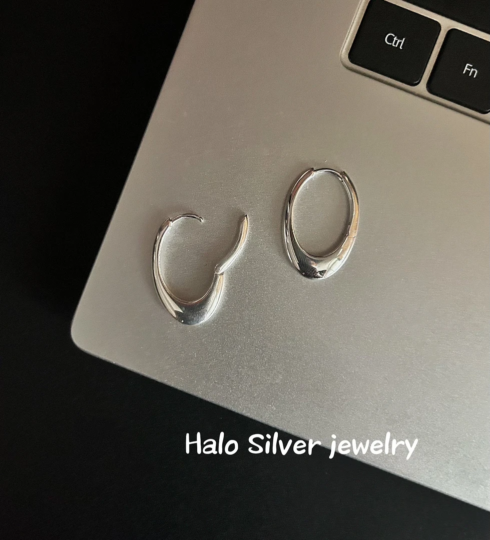 925银耳饰 椭圆U形耳环冷淡风清冷御姐风气质百搭小众简约素圈ins