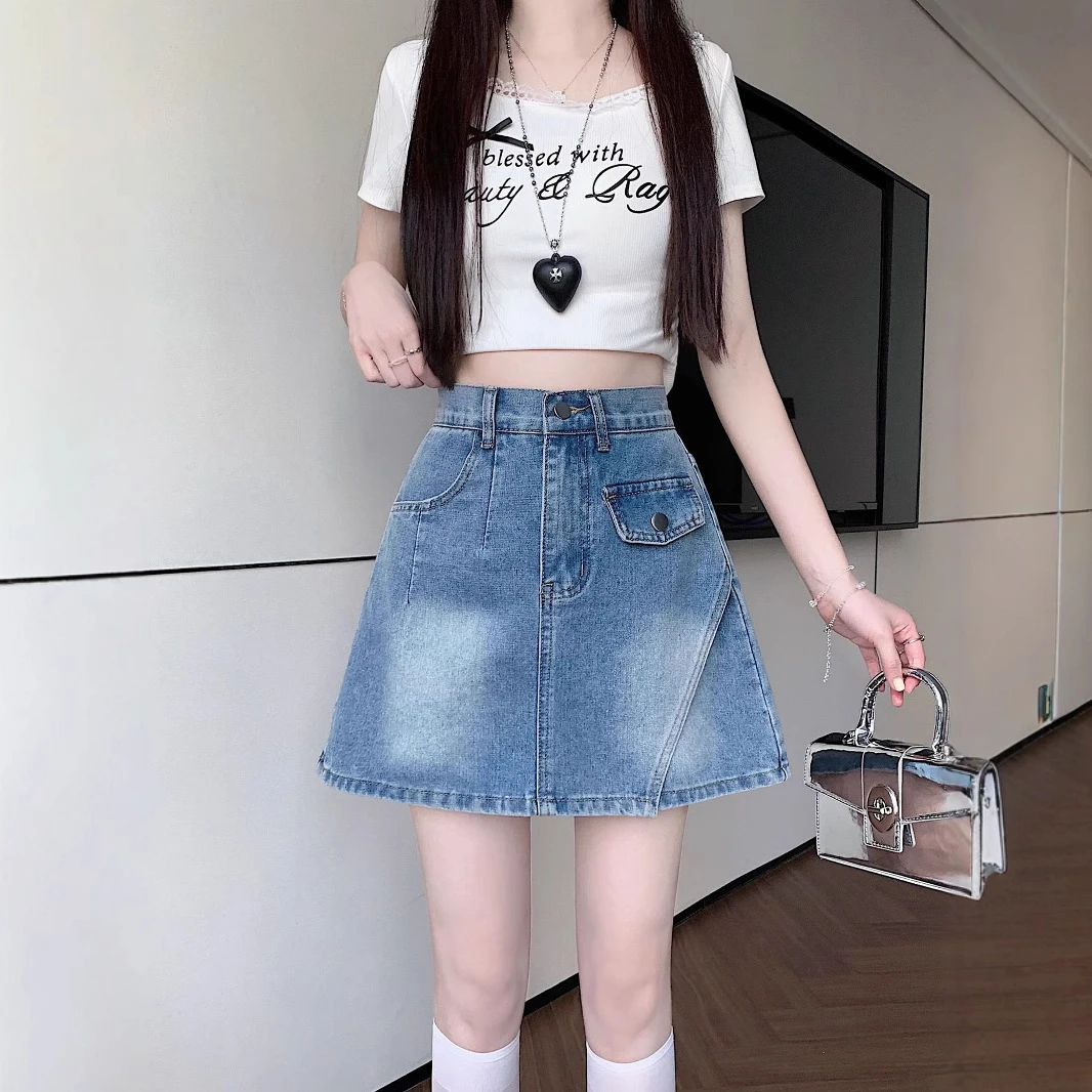 清大码美美哒胖mm夏季小个子不规则牛仔半裙高腰显瘦裤裙65538