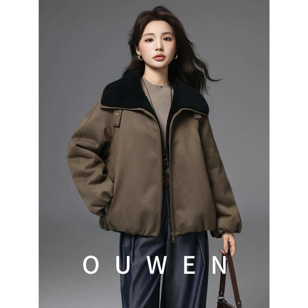 Ouwen质造 原创双穿 高密度100绵羊毛皮毛一体女装外套皮草派克服