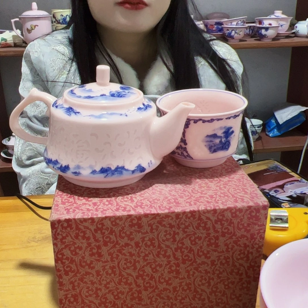 摆件瓷景德镇红xixi一壶一杯