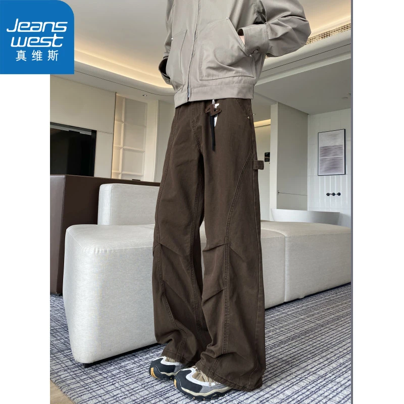 真维斯褶皱工装休闲裤子男款春秋季潮流解构大码宽松直筒阔腿裤