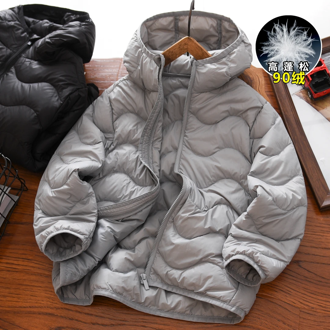 男童轻薄款羽绒服深秋冬季2025中大儿童90白鸭绒男孩连帽棉服外套