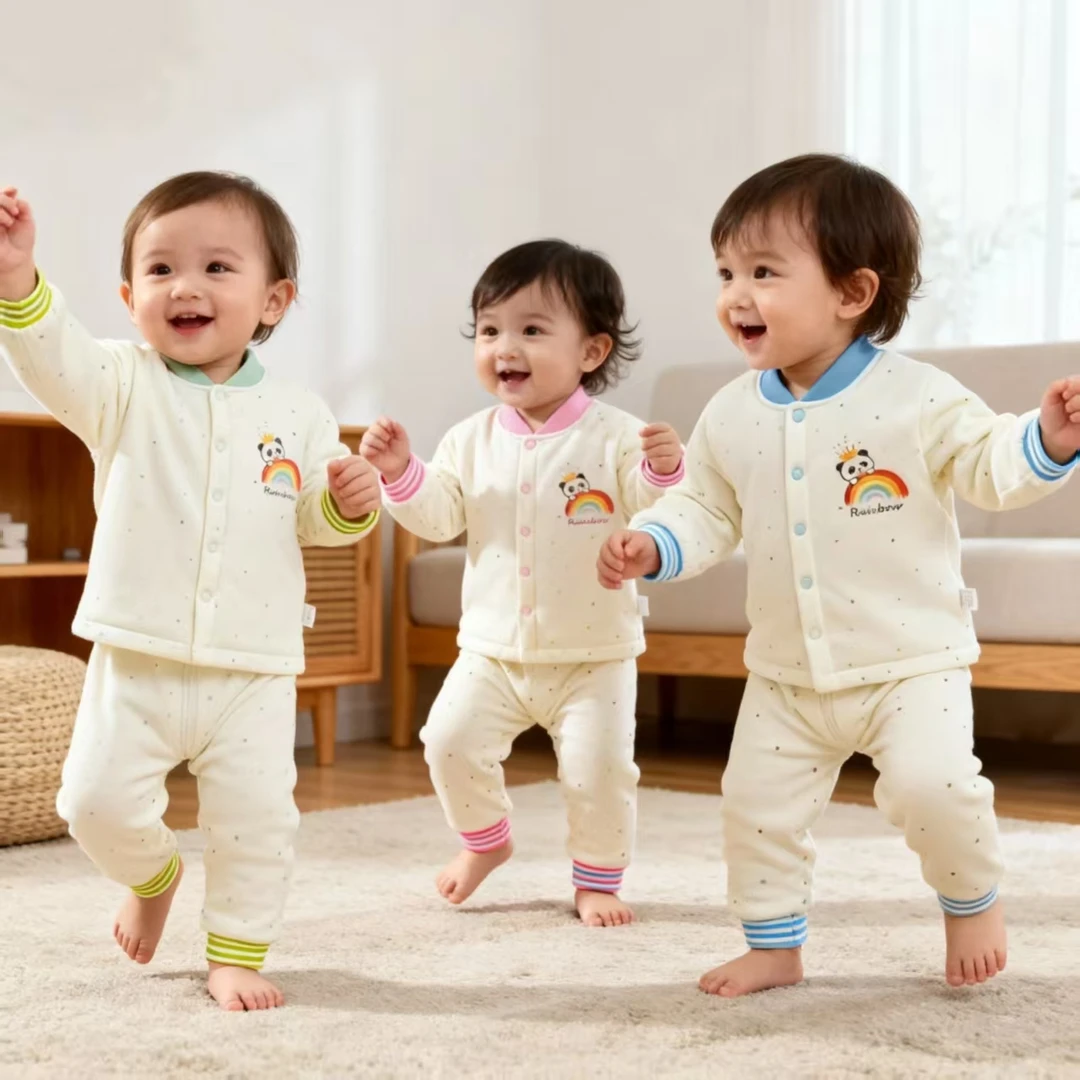 婴儿长袖家居服套装宝宝棉卡通风保暖婴幼儿