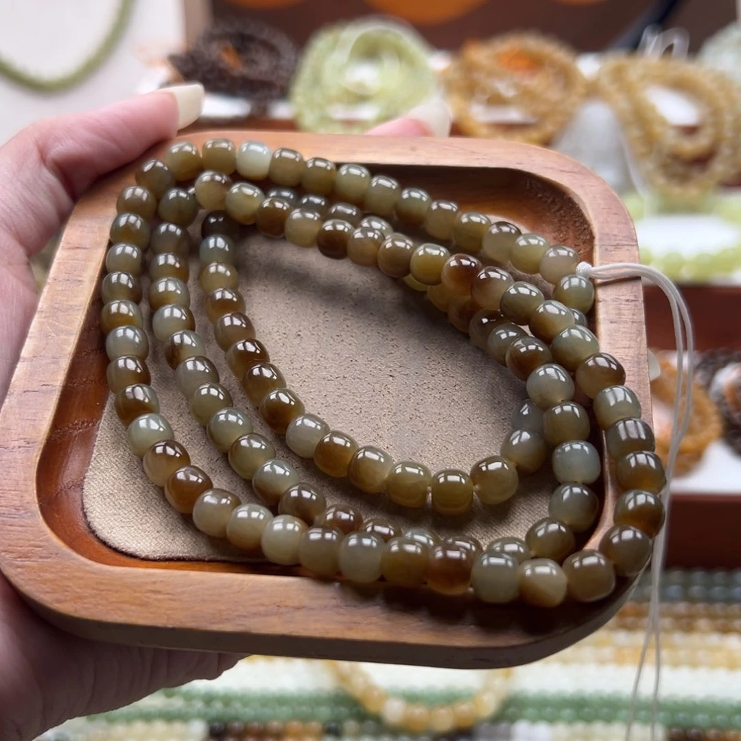 毛衣链未镶嵌和田玉珠串6*7mm