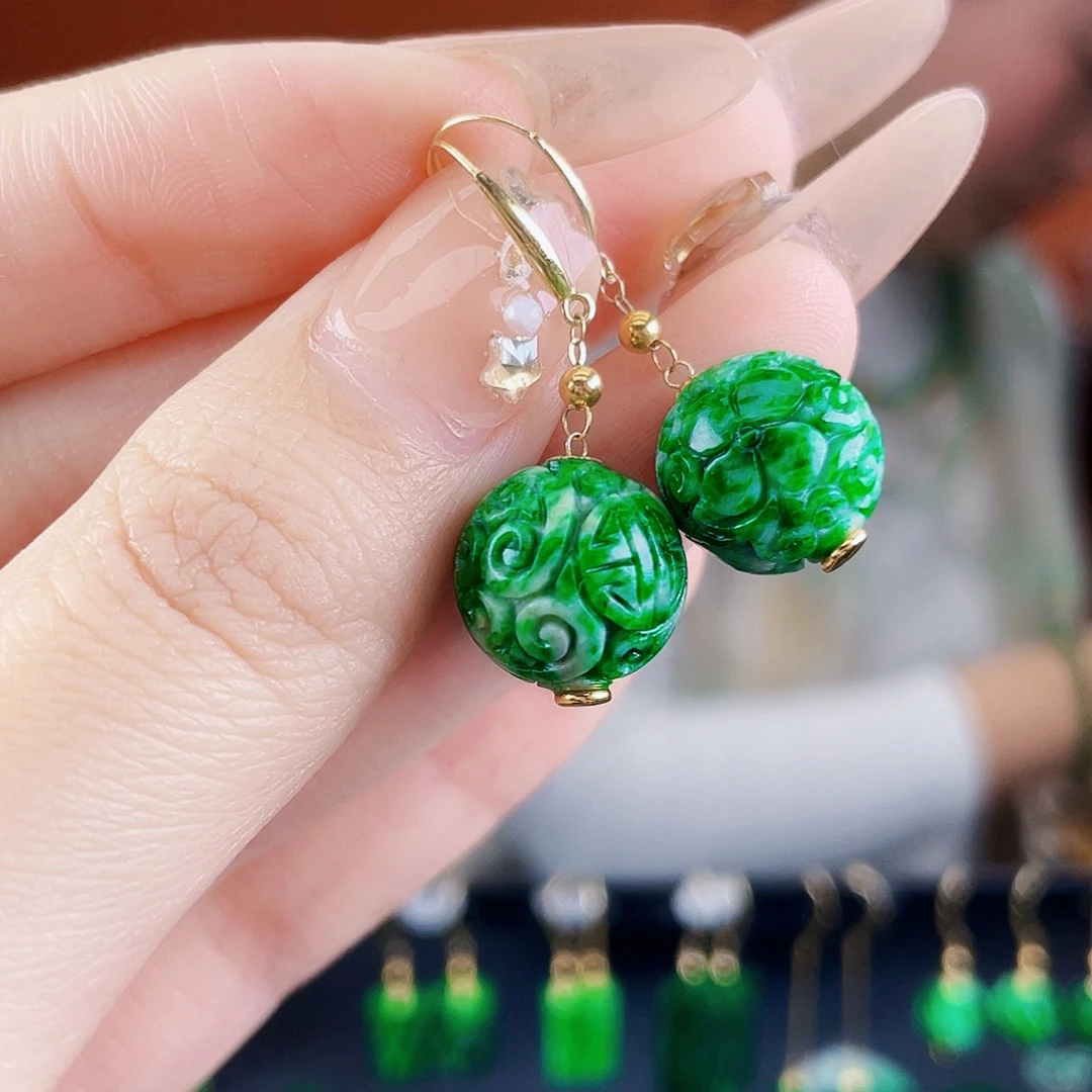 翡翠18K金镶嵌耳饰