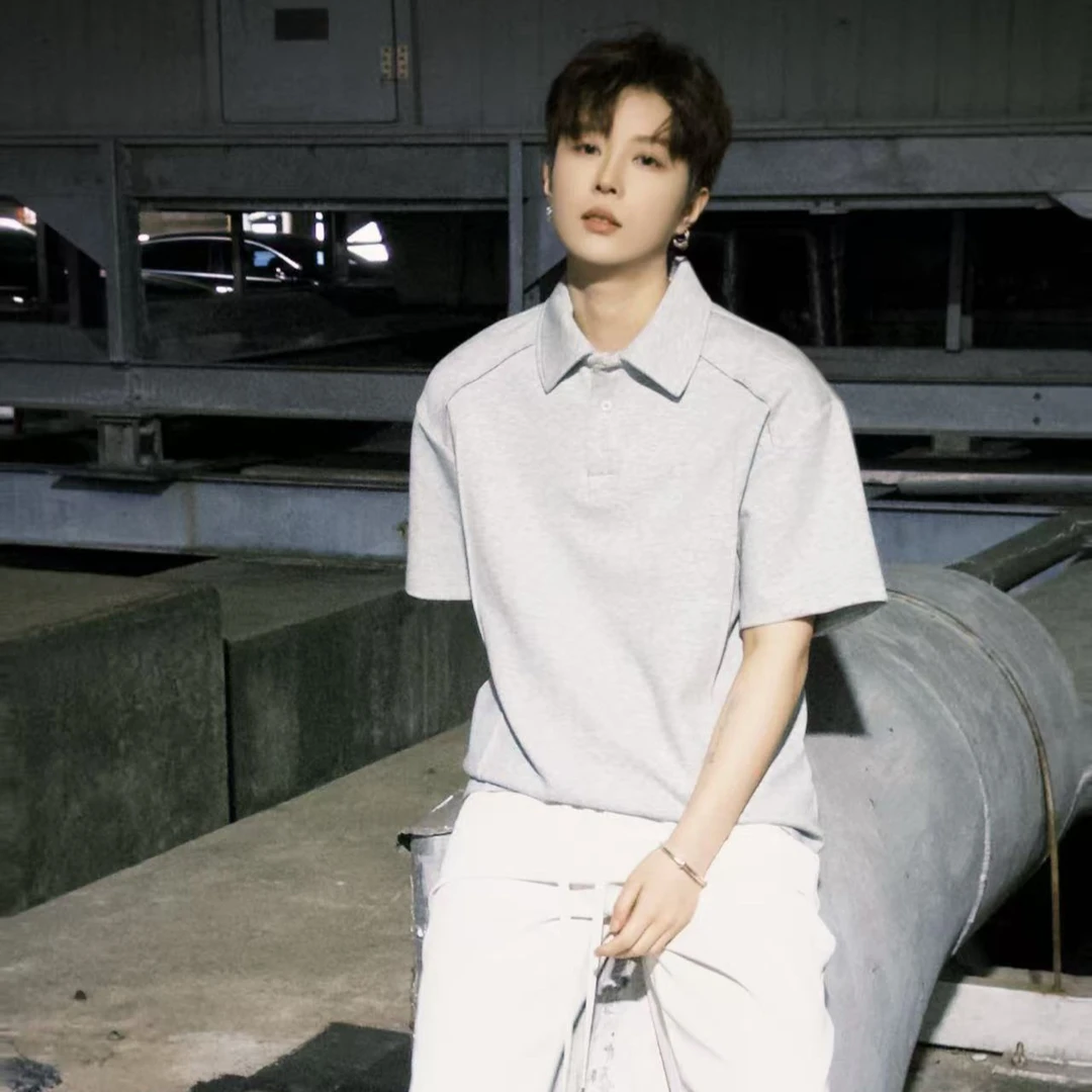 夏季新款美式拼接POLO衫百搭短袖宽松高级感T恤