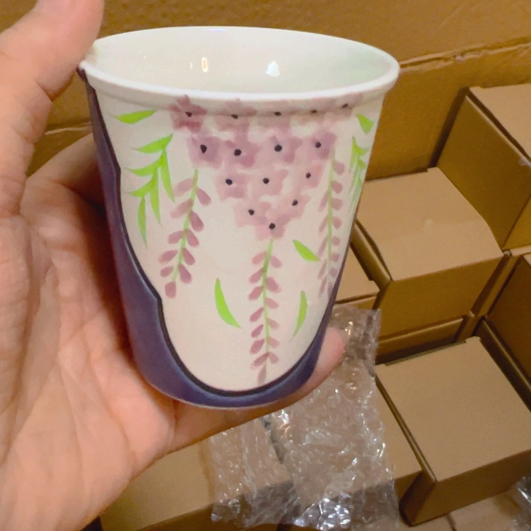 手绘紫藤花可乐杯一件