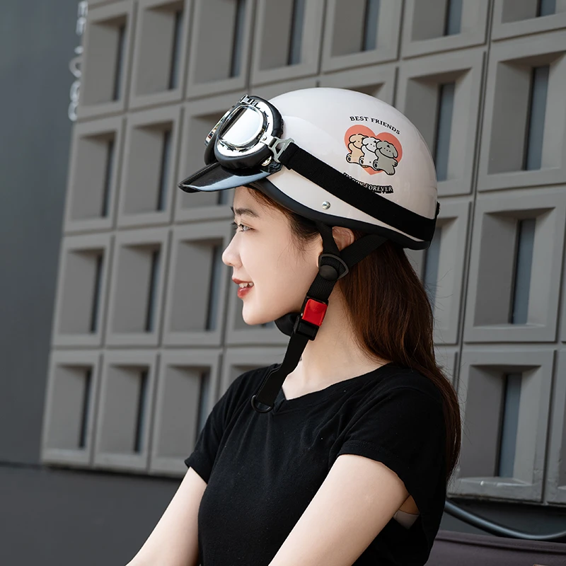 3C认证夏季复古时尚头盔潮流电动摩托车男女情侣简约护目镜安全帽