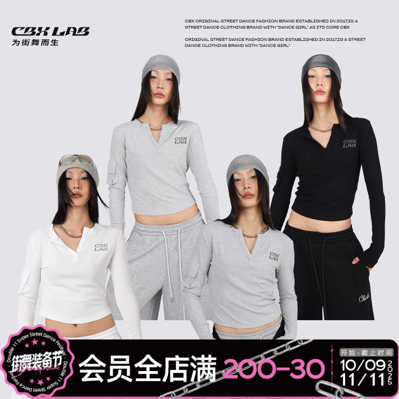 CBXLAB街舞潮牌美式工装袖打底衫女修身百搭长袖针织运动【达人】