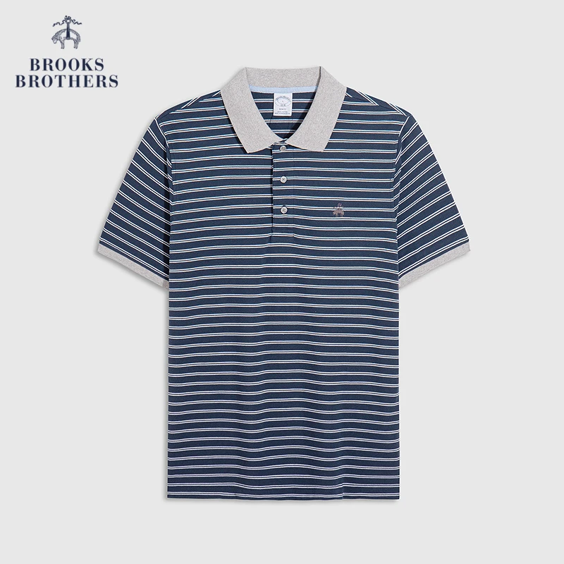 Brooks Brothers/布克兄弟男士25夏新款纯棉条纹休闲翻领polo衫