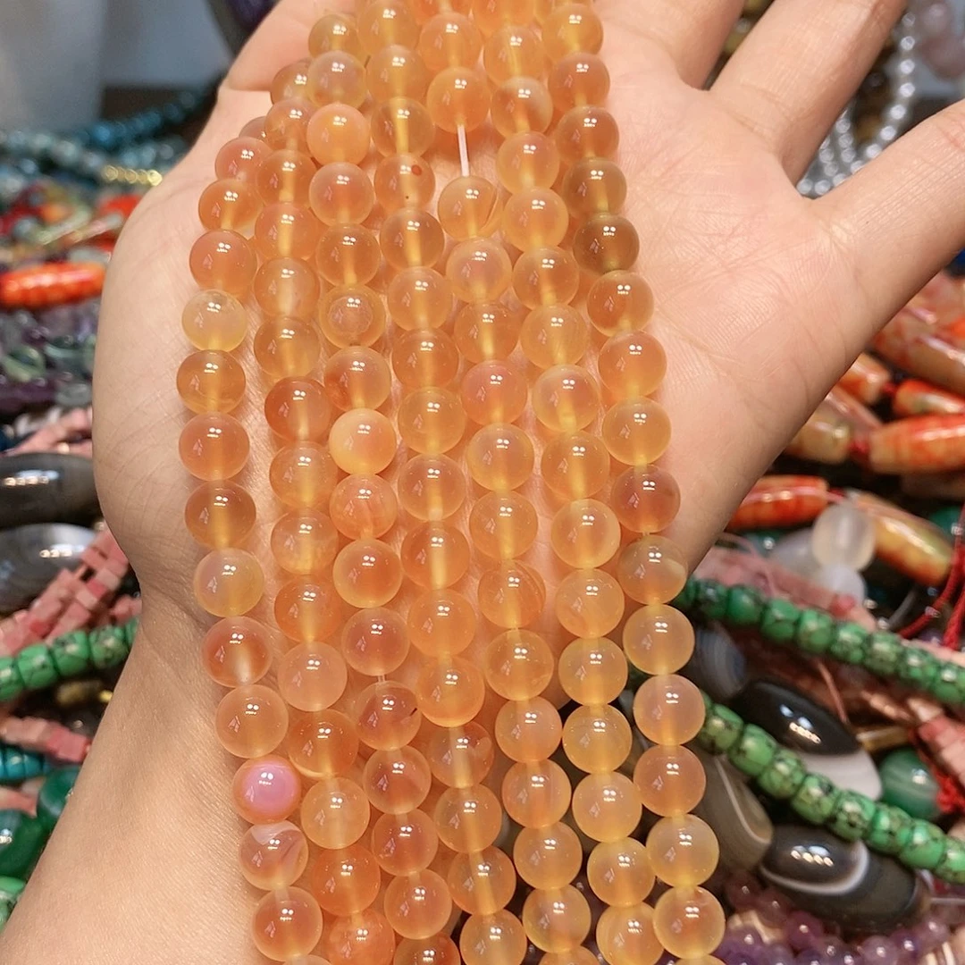 玛瑙/玉髓散珠天然橘红玛瑙8mm一条