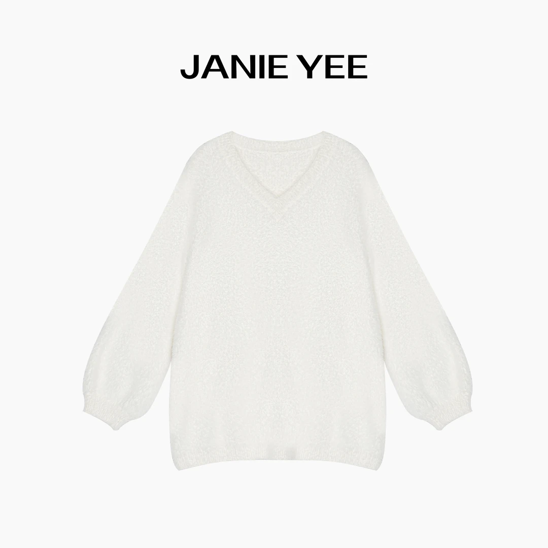 Janie Yee"绵绵云朵" 加厚保暖V领宽松毛衣裙上衣女冬 24A1229