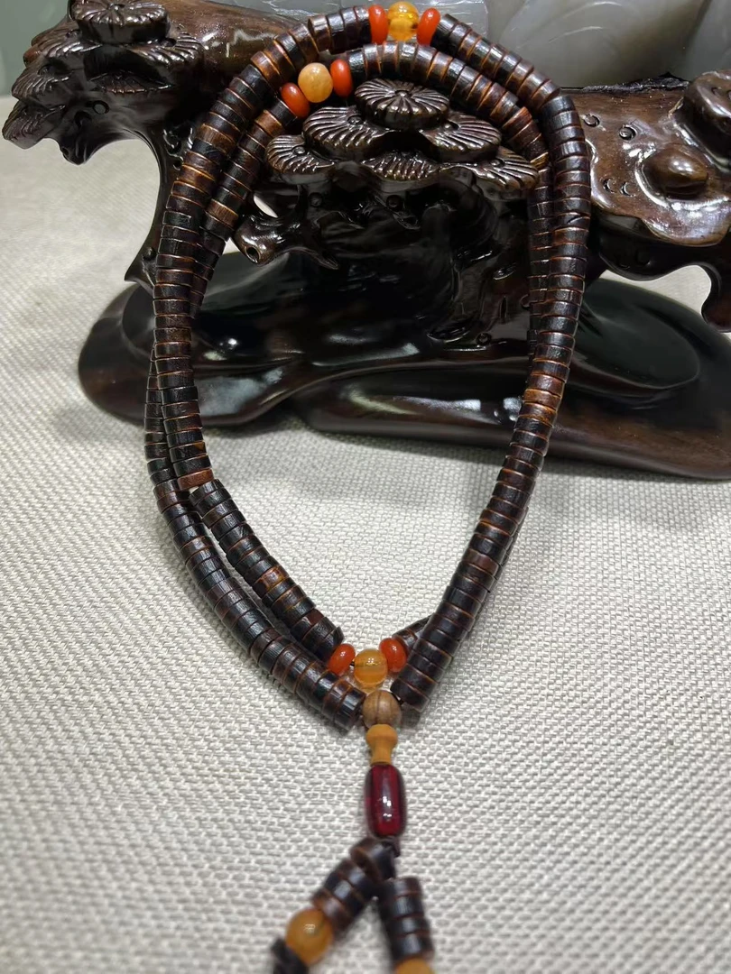 711紫檀药片珠108项链