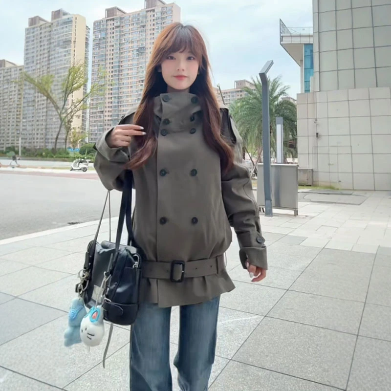 复古高级感超好看立领短款风衣韩版时尚气质宽松长袖外套2026冬季