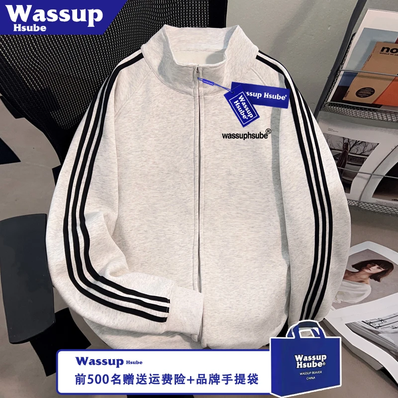 WASSUP HSUBE字母印花宽松外套潮牌男女款卫衣秋冬全拉链立领开衫