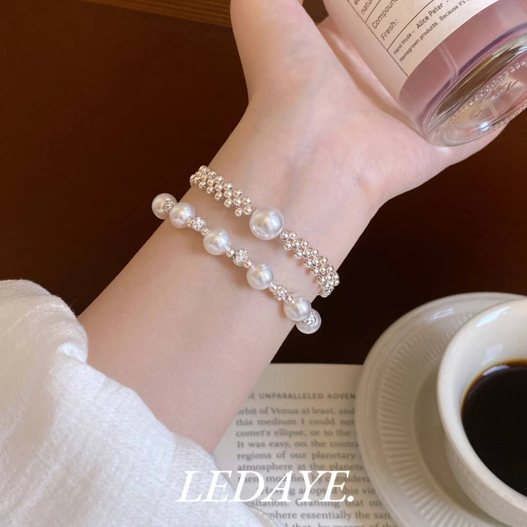 铜合金仿珍珠手链 李大爷的店 芭蕾编织施家珠手链韩系叠戴手串女