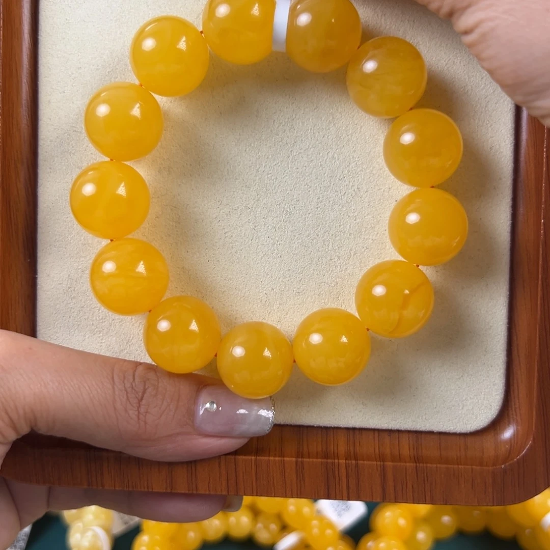 琥珀未镶嵌手链39.34g焦皮同料圆珠