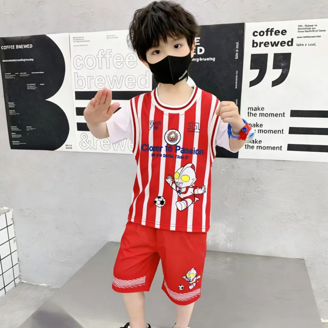 男童夏装套装2026新款洋气宝宝儿童奥特曼衣服无袖背心速干篮