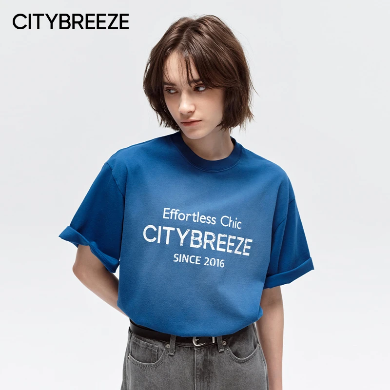 韩国CITYBREEZE金道英同款晕染水洗短袖T恤女休闲户外运动【梦一】
