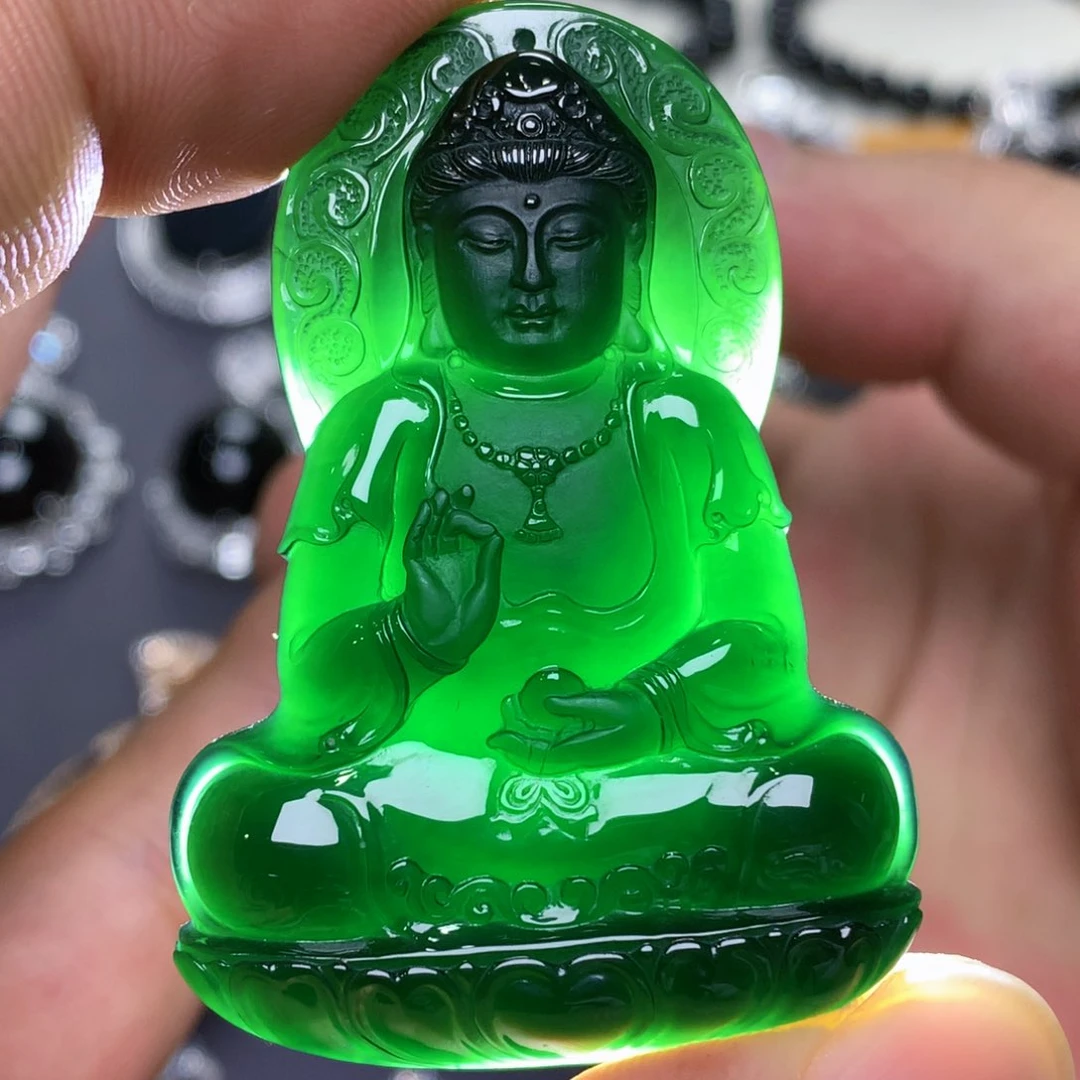 颈饰未镶嵌翡翠墨翠玻璃种观音