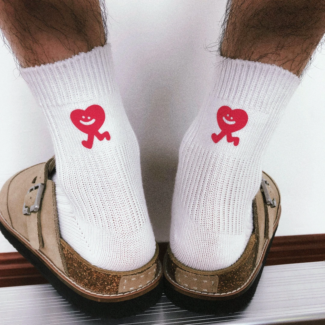 TREETALLIFE趣味奔跑爱心可爱袜子中筒短袜印花袜子粗线情侣袜子