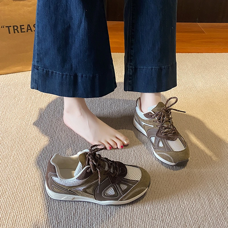 复古拼色透气德训鞋女款2025秋季新款百搭轻便舒适休闲运动阿甘鞋