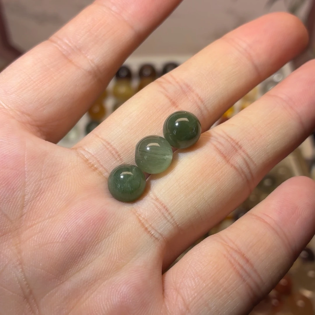珠宝半成品未镶嵌水晶9绿兔毛三颗