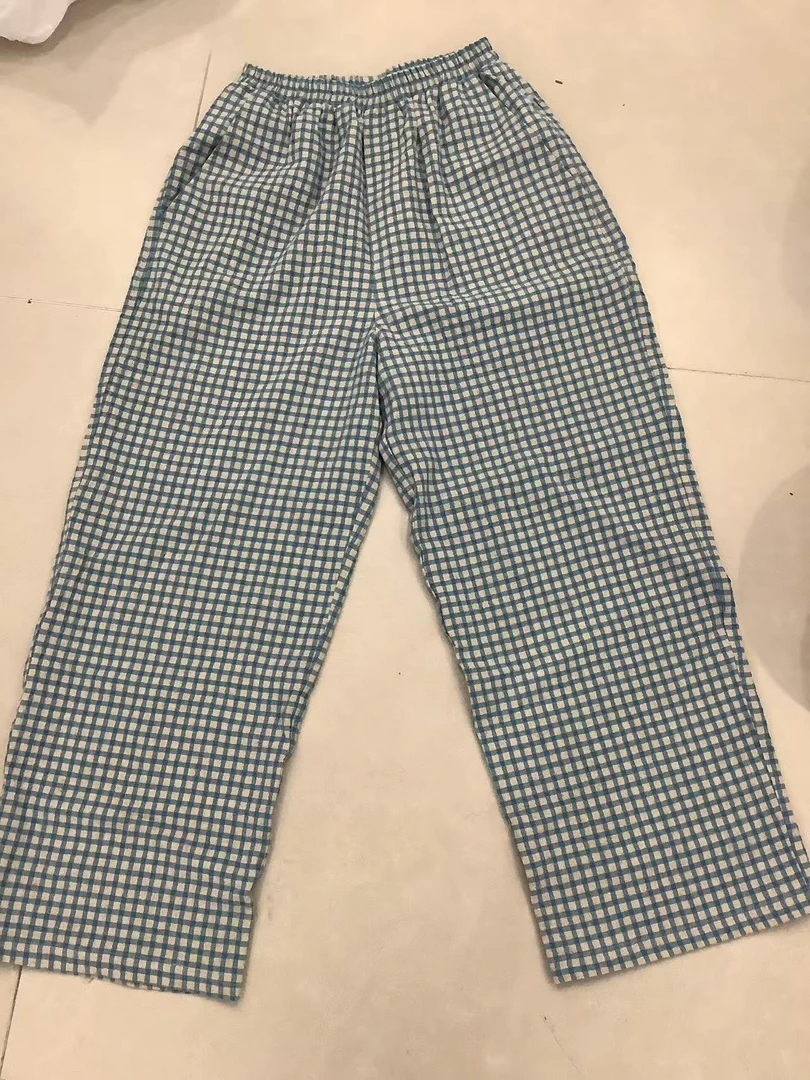 宽松直筒气质松紧腰百搭阔腿格子裤